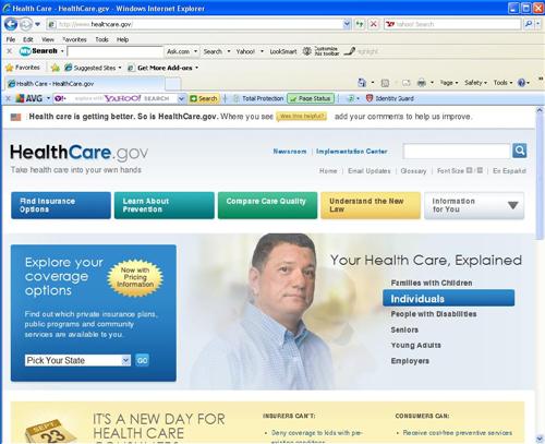 US Healthcare dot gov website