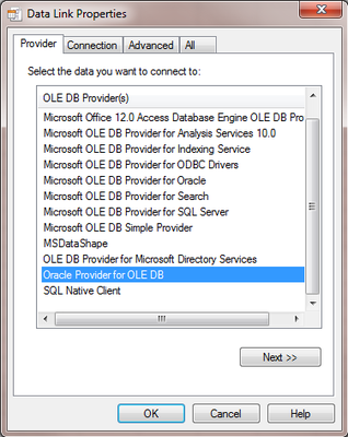 03 - Select Oracle Provider for OLE DB